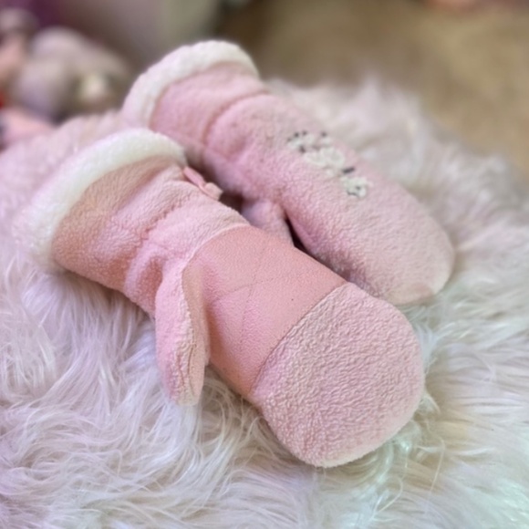 Y2k Vintage Pink Poodle Mittens SMALL HANDS Embossment Fur Trim (Children’s XL) - Picture 3 of 7